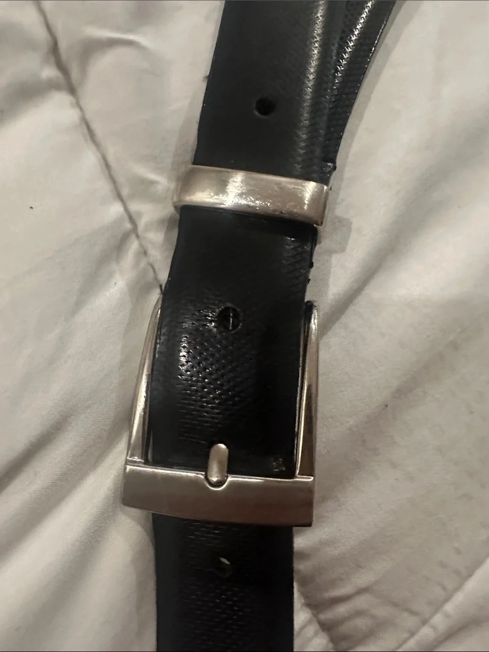 Classic Black Leather Belt with Silver Buckle